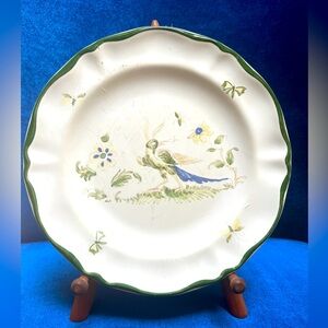 Varages France Vieux Provence Bird Green Trim 8.25" Salad Luncheon Plate 4 READ*